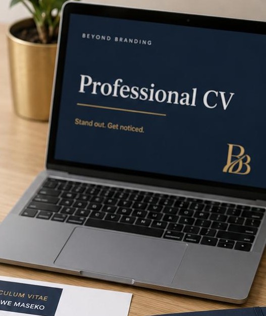 Beyond Branding professional CV template on a laptop screen